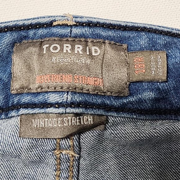 Torrid Light Wash Distressed Vintage Stretch Mid Rise Boyfriend Jeans - Picture 5 of 6